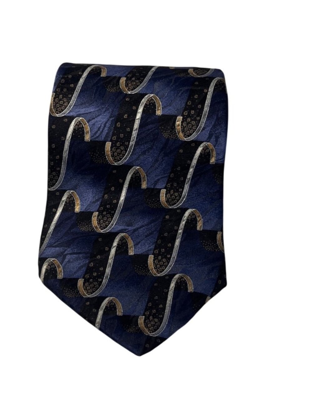 Villa Bugatti Men's Blue and Black Patterned Xtra Long Silk Necktie 100% Importe